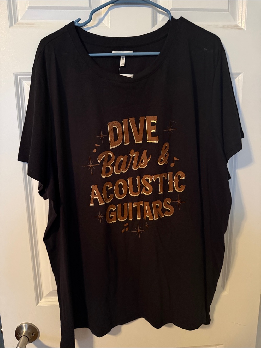 Maurices Black Graphic Tee with Gold 'Dive Bars & Acoustic Guitars' Lettering